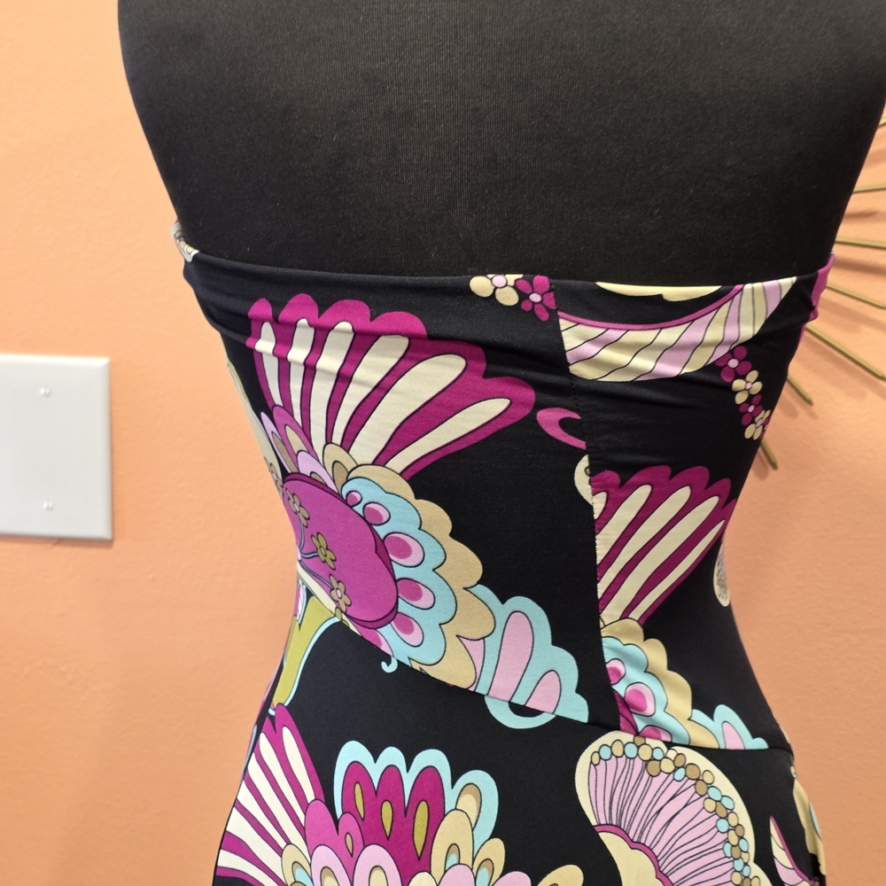 Vintage Strapless Dress with Pink and Purple Floral Design - Picture 8 of 14